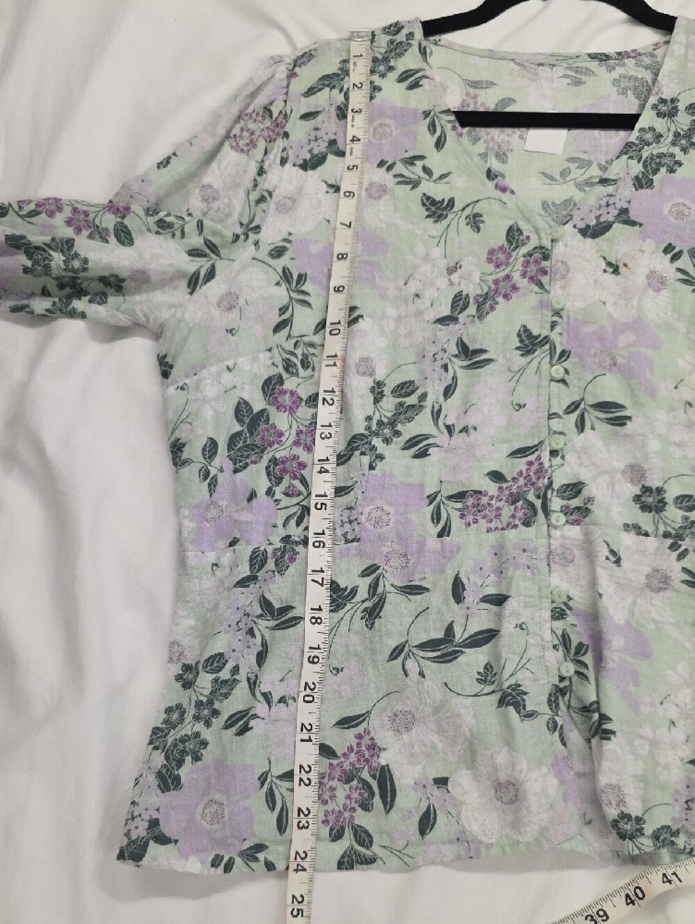 Liz Claiborne Floral Button Front Blouse Women's Medium Cotton Rayon 3/4 Sleeve - Picture 8 of 9